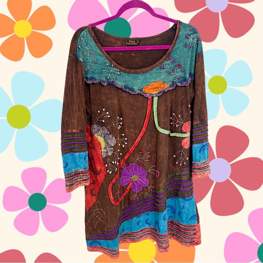 Rising International brown floral hippie dress